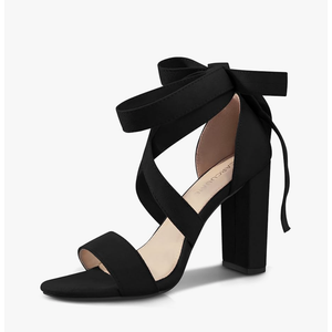 Carcuume Strappy Heels for Women Chunky Heels High Heeled Sandals with Lace Up Fashion Casual Nude Block Heel Sandals 7