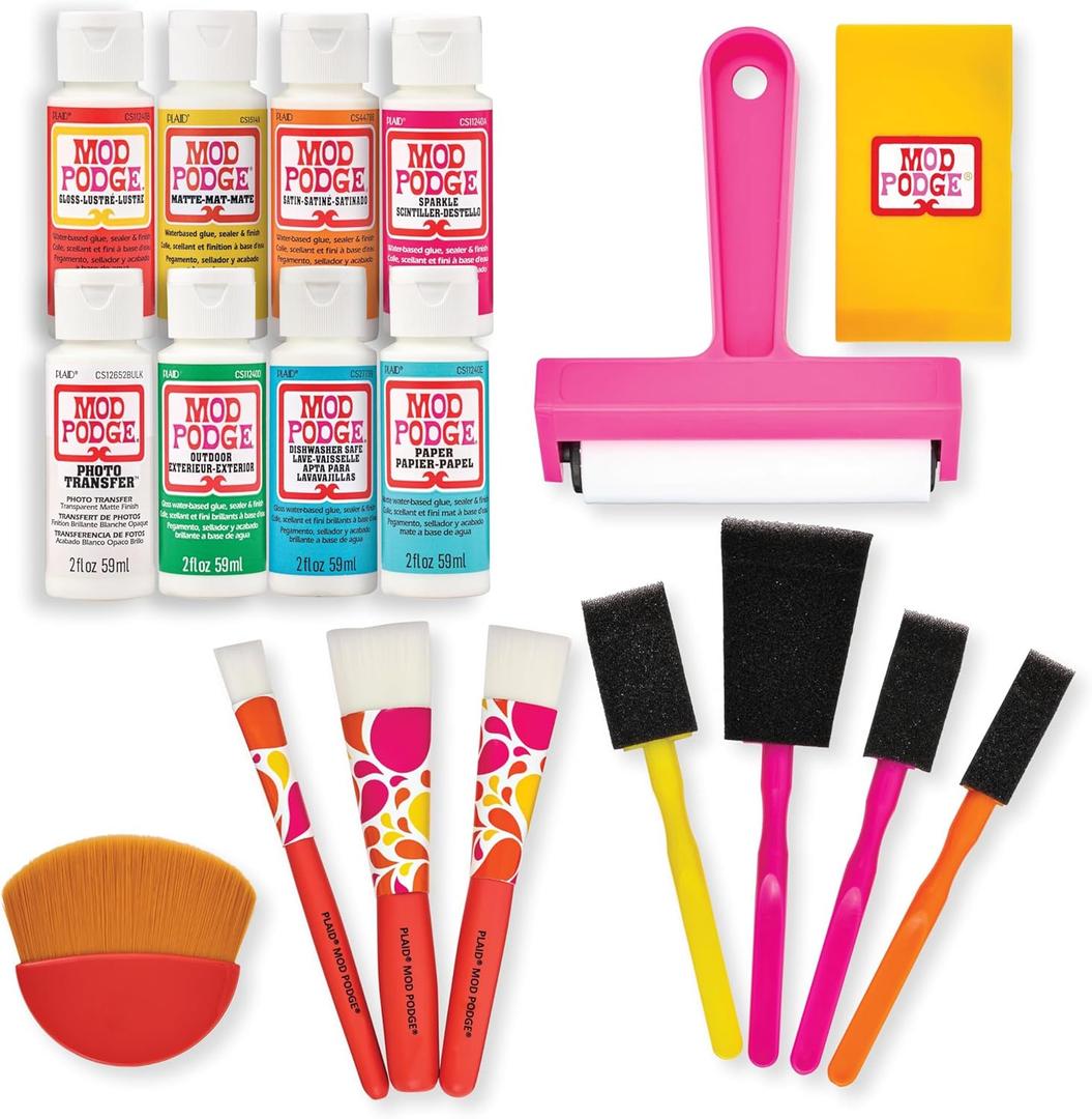 Mod Podge, Essential Decoupage Kit, Featuring 8 Formulas and 10 Tools, Perfect for DIY Arts and Crafts Projects