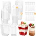 120 Pcs Mini Dessert Cups with Spoons Include 5 oz Square Plastic Appetizer Cups 3 oz Slanted Round Parfait Shooter Cup, Small Clear Reusable Dessert Bowls Mousse Jello Fruit Pudding for Wedding Party