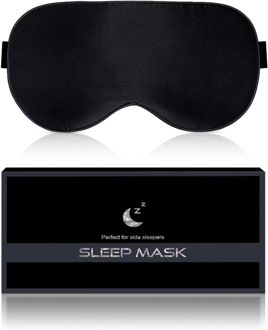 BLSSNZ Silk Sleep Mask for Women and Men - Soft Breathable Organic Natural Mulberry Silk Fabric Blackout Eye Mask with Adjustable Straps No Pressure Eye Mask for Travel Essentials Gifts (Black)