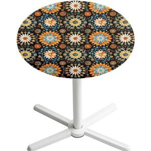 24 Inch Cocktail Tablecloth Decorative Round Highboy Table Covers Cloths Stretch Spandex Cocktail Table Top Cover with Elastic Edged for Wedding Event Bar, Boho Flower Black