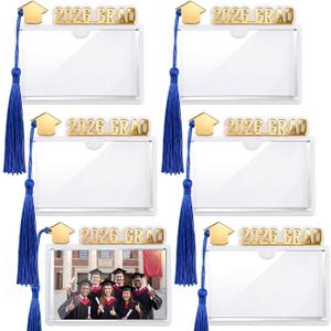 Geyoga Blue 6 Pcs 2026 Graduation Party Favor Graduation Mini Frame Gifts Clear Acrylic Student ID Card Holder with Tassel Magnetic Pin Back Frame Gifts for Diploma Grad Photos Mini Certificate