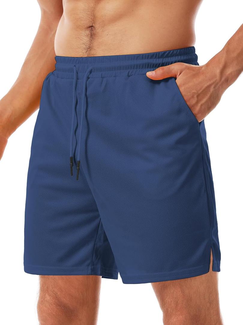 Aolesy Men's Basketball Shorts 7"/9" Athletic Gym Shorts with Zipper Pockets Lightweigh Quick Dry Mesh Workout Shorts (Blue, L)