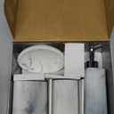ZCCZ Bathroom Accessory Set, 4 Pcs Marble Look Bathroom Vanity Countertop Bathroom Dcor Sets Accessories with Soap Dispenser, Toothbrush Holder Set, Tumbler, Soap Dish