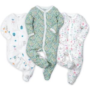 2 x Baby Boys Girls Cotton Footies Multi Pack Long Sleeve Baby Footed One-Piece Jumpsuit Multi Pack