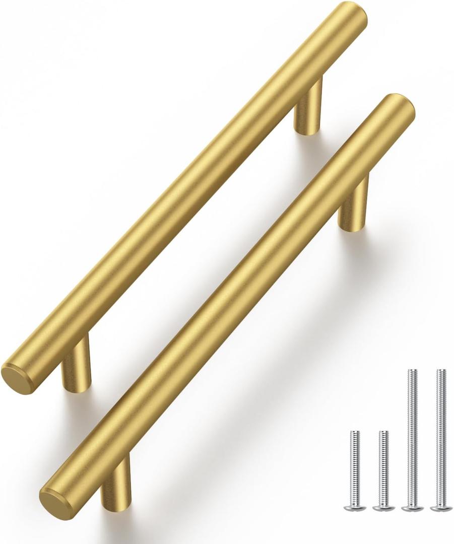 Haliwu 10 Pack Cabinet Handles Brass Gold Cabinet Pulls 4 Inch Hole Center Drawer Pulls Modern Bar Dresser Handles for Bathroom Kitchen Bedroom