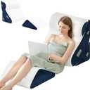 BDEUS 4PCS Orthopedic Bed Wedge Pillow Set for Sleeping, Post Surgery Foam Support Pillows for Back, Neck and Leg Pain Relief, Adjustable Triangle Pillow  Acid Reflux, GERD & Snoring Recovery (White & Navy)