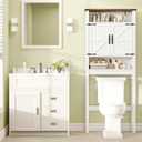 Halitaa Over The Toilet Storage Cabinet, Farmhouse Over Toilet Bathroom Organizer with 2 Barn Doors, Narrow Above Toilet Storage Cabinet, Behind Toilet Bathroom Organizer, White and Brown