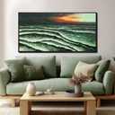 VAYIMDH Ocean Wave Wall Art, Green Sunset Seascape Canvas for Living Room Decor 24"x48"