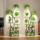Plant Stand Indoor with Grow Lights - 8 Tiered Tall Plant Shelf, 65" Metal Corner Shelf for Indoor Plants Multiple, Large Curved Half-Moon Flower Holder Stand Display Rack for Patio, Home, 2 Pack