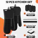Oven Mitts Kitchen Towels and Dishcloths with Pot Holders Sets, Oven Gloves Hot Pads 500F Heat Resistant with Silicone Grip, Include 2 Cooking Gloves/2 Potholders/4 Kitchen Towels/4 Dish Towels