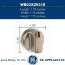 GE WB03X29315 Range Surface Burner Knob (Stainless Steel)