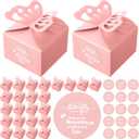 Fulmoon 100 Pieces Baby Shower Butterfly Gift Box Pink Butterfly Favor Boxes Pink Candy Baby Shower Favor with 100 Pcs Labels for Birthday Party Wedding