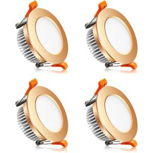 2 Inch LED Recessed Lighting, Dimmable Downlight 3W(35W Halogen Equivalent), 3000K Warm White Ceiling Light, CRI80, Gold Trim with LED Driver(4 Pack)