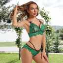 Women Sexy Lingerie Set Lace Floral Lingerie 2 Pieces Set Sexy Bra and Panty Set for Women (Green, XL)