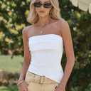 CSDAJIO Asymmetrical Tops for Women Ruched Side Long Tube Top Strapless Bandeau Top Summer Going Out Backless Shirt (White, XL)