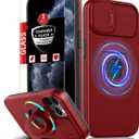 for iPhone 11 Pro Max Case Magnetic Compatible with MagSafe Wireless Charging,with 2 Screen Protectors,Built-in Kickstand Ring+Camera Cover Anti-Scratch Shockproof Heavy Duty Protection Red