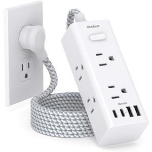 Power Strip Surge Protector - One Beat 6 Widely Outlets with 4 USB Ports (2 USB C), 5 Ft Extension Cord Flat Plug, Wall Mount Outlet Extender Small Power Strip for Travel Home Office College Dorm Room
