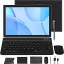 2 in 1 Tablet 10 inch Android Tablet Set, Tablets with Keyboard Case Mouse Stylus 6GB+64GB Supports 1TB Expansion 6000mAh battery 5G-WiFi WIFI6 10.1" Touch Screen 8MP Dual Camera Tab, BT Tableta PC (Black)