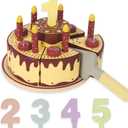 Pretend Play Food for Toddlers 1-3,Wooden Birthday Fake Cake with Candles and Numbers,Tea Party Learning Kitchen Gift Toys for Boys Girls (Chocolate Cake)