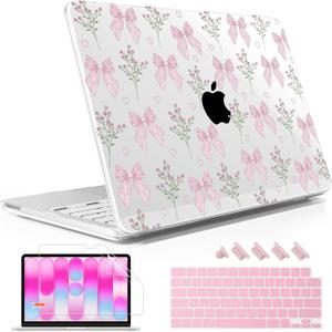 May Chen Compatible with MacBook Neo 13 inch Case 2026 Model A3404, Plastic Hard Shell,Keyboard Cover,Screen Protector,Dust Plug, for MacBook Neo 13" with A18 Pro Chip, Flower & Bow