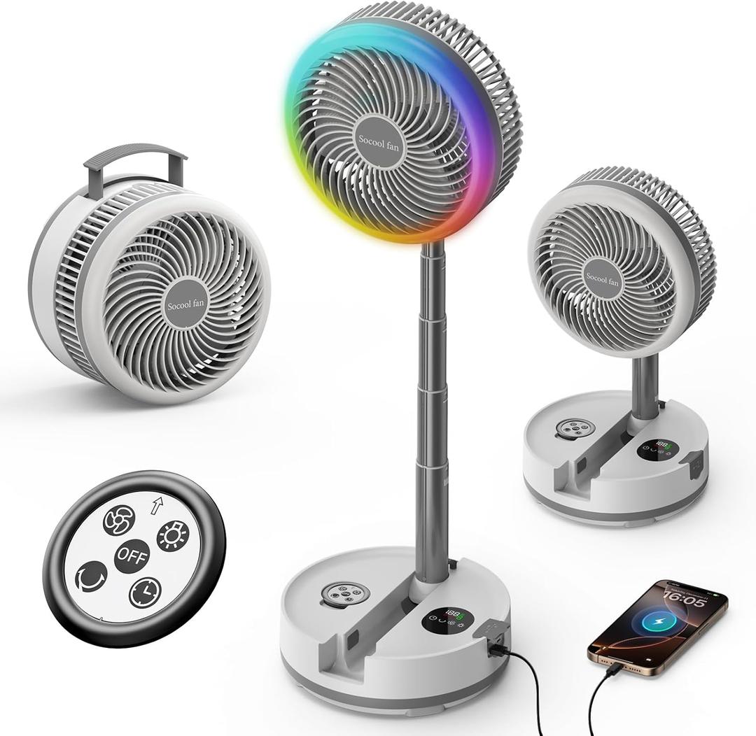 Socool 40000mAh Portable Fan Foldable Battery Rechargeable with 8 Speed & 106H, 90 Osciliating Floor Standing Fan Remote, Desk Fan with 8H Timer & LED Light for Home Outdoor Travel Camping (10inch) Socool 40000mAh Portable Fan Foldable Battery Rechargeable with 8 Speed & 106H, 90 Osciliating Floor Standing Fan Remote, Desk Fan with 8H Timer & LED Light for Home Outdoor Travel Camping (10inch)