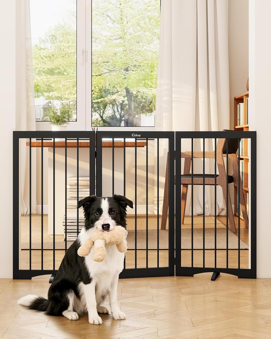 32" Extra Tall Freestanding Dog Gate, Foldable Pet Gate for Doorways Stairs Hallways, 3-Panel Dog Fence with Support Feet for Stability, Folding Puppy Gate Easy to Carry No Drilling 54"x32"
