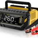 26 AMP Car Battery Charger, 6V/12V/24V Lead-Acid, Lithium, LiFePo4 Smart Battery Charger, Large Screen Trickle Charger, Fully Automatic Chargers and Maintainer for Car, Motorcycle, Lawn Mower (Yellow)