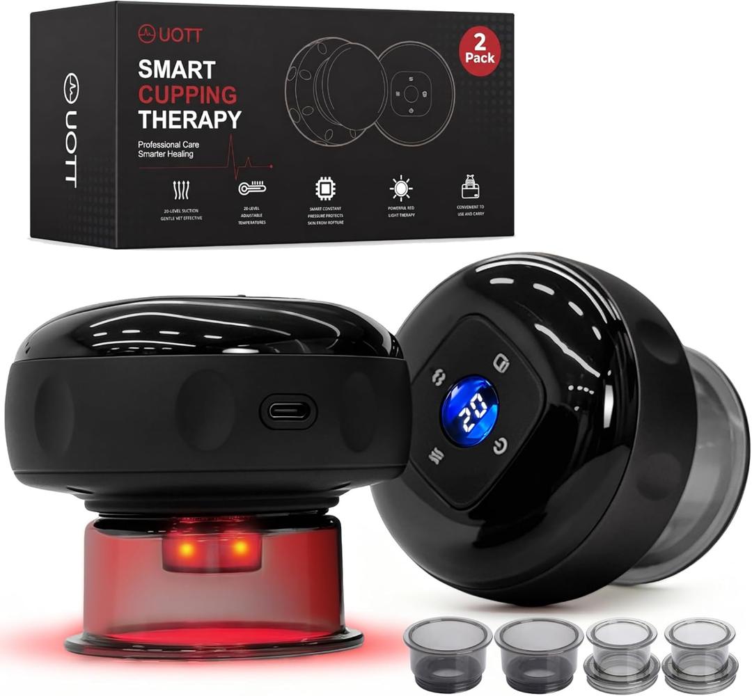 UOTT Original 20 Levels Cupping Kit for Massage Therapy (2PCS),5-in-1 Smart Dynamic Cupping Set with Red Ligh-t Therapy&Heat Penetrates for Targeted Pain Relief, Knots, Aches, Muscle Soreness