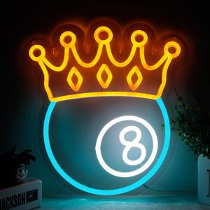 JFLLamp Crown Black Eight Billiards Neon Signs for Wall Decor Led Lights Suitable for Bedroom Man Cave Bar Pub Restaurant Christmas Gift Art