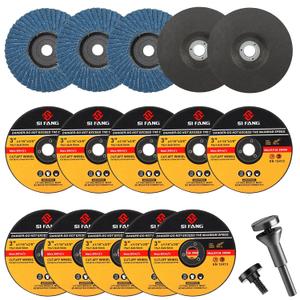 SI FANG 16Pcs 3 inch Cut-Off Wheel Grinding Wheel Flap Discs Kit with 3/8" Arbor 1/4" Stem Mounting Mandrel Die Grinder Accessories Drill Attachment, Metal Stainless Steel Wood Cutting and Grinding