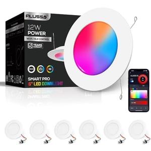 ALUSSO Smart Downlights, 12W 1100LM Recessed Lighting Dimmable 2700-6000K Bluetooth APP Control Compatible Wet Location Use 6 Inch