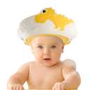 FUNUPUP Baby Shower Cap for Kids, Baby Bath Shampoo Visor Cap Hair Washing Shield Adjustable Silicone Bath Hat for Toddler Girls and Boys (Dinosaur,Yellow)