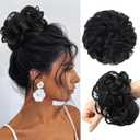 FESHFEN Large Jet Black Synthetic Fiber Messy Bun Hair Piece, 1.94 oz