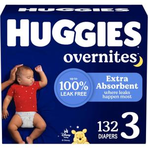 Huggies Size 3 Overnites Baby Diapers: Overnight Diapers, Size 3 (16-28 lbs), 132 Ct (2 Packs of 66)