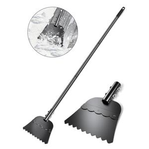 Wavy Blade Ice Scraper with Long Handle 57" Adjustable Snow Shovel Ice Chopper Weed Remover Tool for Gardening Driveway Floor Scraper & Root Cutter Digging Shovel Multifunctional Cleaning Garden Tool