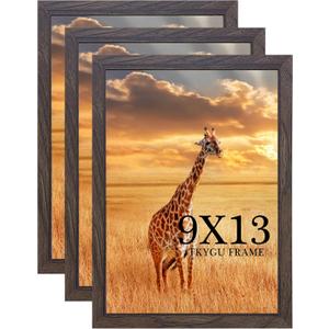 9 x 13 Picture Frame Set of 3, 13 x 9 walnut Wooden Frame Wall Gallery Poster Photo frame with Shatter Resistant Plexiglass,Horizontal and Vertical Formats for Wall Hanging, best gift