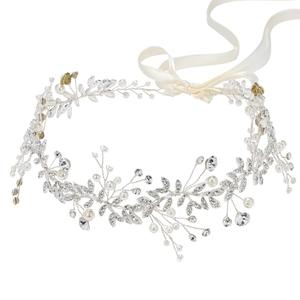 SWEETV Crystal Bridal Headpiece Silver Wedding Headband for Brides Pearl Hair Vine Rhinestone Hair Accessories for Women
