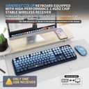 FOPETT Wireless Keyboard and Mouse Combo - 2.4G Full-Sized Cute Colorful Mouse and Keyboard with 104 Round Keys Retro Typewriter Keyboard for Laptop/Windows/PC - Blue Gradient