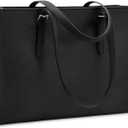 Laptop Bag for Women Waterproof Lightweight Leather 15.6 Inch Computer Tote Bag Business Office Briefcase Large Capacity Handbag Shoulder Bag Professional Office Work Bag, Black