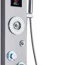 ELLO&ALLO LED Rainfall Waterfall Shower Head Rain Massage System with Body Jets Stainless Steel Bathroom Shower Panel Tower System, Brushed Nickel