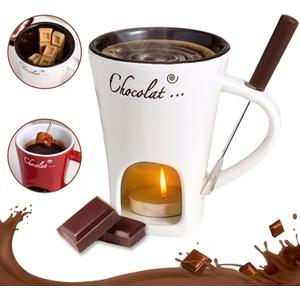 Chocolate Fondue Mugs Contain Fondue Bliss Cup & Forks, Chocolate Melting Cup, Mini Chocolate Fondue Set Without Tealights, Fondue Cups With Forks For Date Night Birthday Wedding Gifts (White)