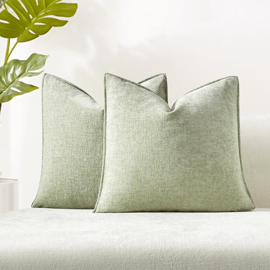 JUSPURBET Light Green Decorative Pillow Covers 26x26 Set of 2 Throw Pillow Covers for Couch Sofa Bed Cozy Chenille Cushion Covers Cases with Hidden Zipper for Living Room Home Decor