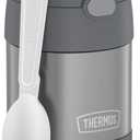 THERMOS FUNTAINER Insulated Food Jar, 10 Ounce, Kid Friendly Food Jar with Foldable Spoon, Gray
