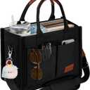 Canvas Tote Bag Purse for Women with Zipper Closure, Individual Compartments & Bottom Support (Large, Black)