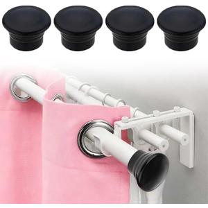 4 Pack Window Curtain Rod Cap - Black Plastic Curtain Pole End Plug Caps - Decorative Cap for 28mm / 1.13 Inch Diameter Rods (Black)