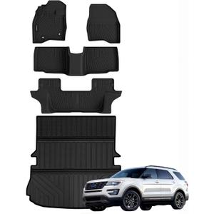 Floor Mats for 2015 2016 2017 2018 2019 Ford Explorer & Large Cargo Liner,TPE All Weather Protection Car Floor Liners with Foldable Big Trunk Mat Accessories