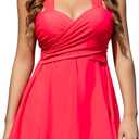 COCOPEAR Women's Elegant Crossover One Piece Swimdress Floral Skirted Swimsuit (XX-Large, Hotpink)