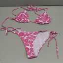 MakeMeChic Women's Halter Tie Side Triangle Bikini Set high cut 2 Piece Bikini Swimsuit Bathing Suit Hot Pink and White, L