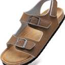 Torotto Toddler Kids Sandals Boys Girls Cork Footbed Sandals with Adjustable Buckle Casual Slides Open Toes Flat (2 Big Kid, Lhj385/Khaki)